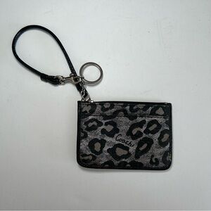 Coach Black and Gray Leopard Print Zip Wristlet with Keychain Ring